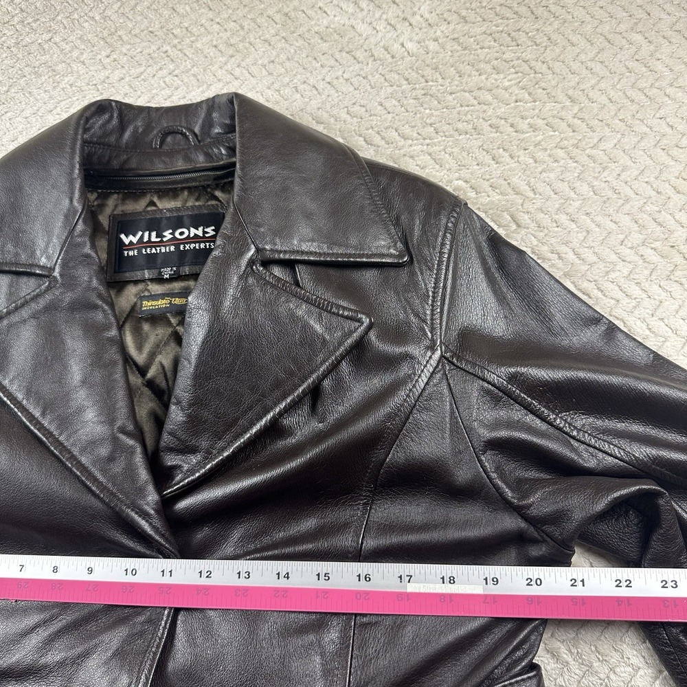 Wilsons‎ Leather Jacket Women's Medium Dark Brown Mid Belted Boho Chic 90's Y2K - Picture 11 of 16